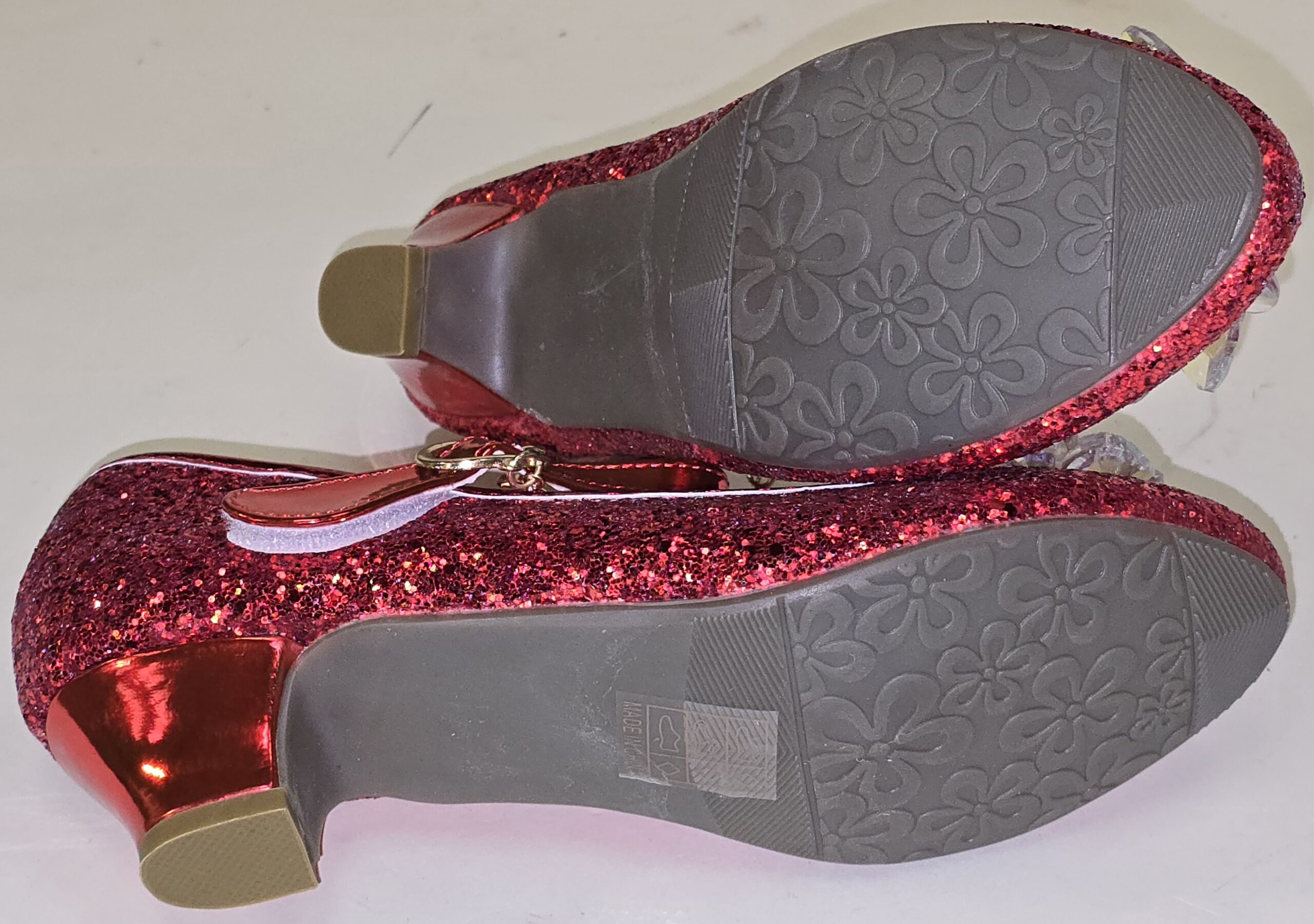 Red glitter Mary Jane low heeled party shoes, Size 37 - Image 3